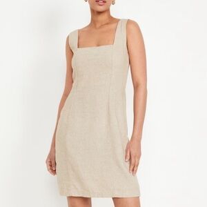 Old Navy Sleeveless Linen Blend Mini Dress Women’s XL Neutral Tan Square Neck